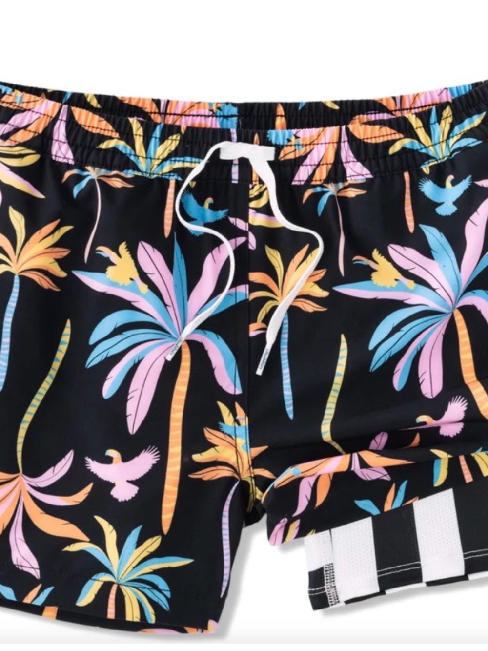 chubbies Black Swim Trunks with Pastel Palm Print